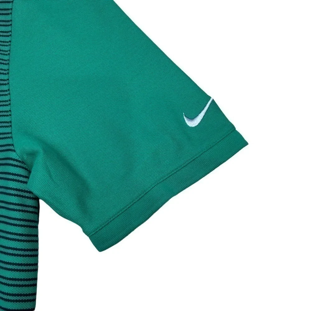 Nike Mens Dri-fit Polo Golf Shirt Green Black Stripped Short Sleeve Size MTall